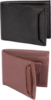 FF TRADERS Men Formal, Ethnic, Casual, Travel, Trendy Black, Brown Artificial Leather Wallet(5 Card Slots, Pack of 2)