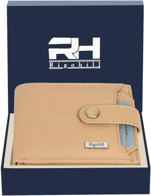 Rigohill Men Casual Beige Genuine Leather Wallet(10 Card Slots)