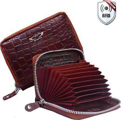 ABYS Men & Women Travel, Formal, Travel, Trendy, Casual Brown Genuine Leather Card Holder(15 Card Slots)