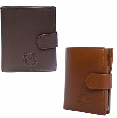 N WALLETS Men Brown, Beige Genuine Leather Wallet(17 Card Slots, Pack of 2)