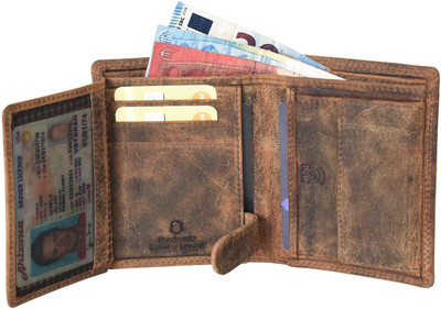 burraq Men Casual Brown Genuine Leather Wallet(6 Card Slots)