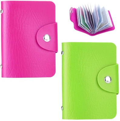 KRAPTICK Men & Women Green, Multicolor Artificial Leather Card Holder(24 Card Slots, Pack of 2)