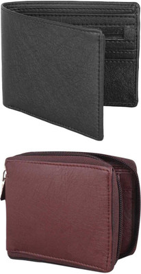 FF TRADERS Men Formal, Ethnic, Casual, Travel, Trendy Black, Brown Artificial Leather Wallet(5 Card Slots, Pack of 2)