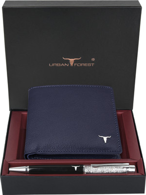 URBAN FOREST Men Casual Blue Genuine Leather Wallet(8 Card Slots)
