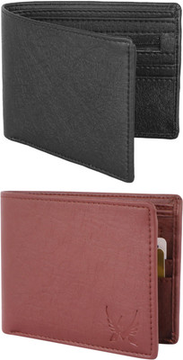 FF TRADERS Men Formal, Ethnic, Casual, Travel, Trendy Black, Maroon Artificial Leather Wallet(5 Card Slots, Pack of 2)