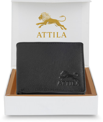 Attila Men Casual Black Genuine Leather Wallet(6 Card Slots)