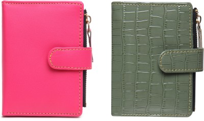 TnW Lifestyle Women Casual Pink, Green Artificial Leather Wallet(6 Card Slots, Pack of 2)