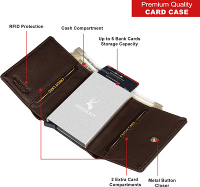 DOECRAFT Men Casual, Formal Brown, Silver Genuine Leather Wallet(8 Card Slots)