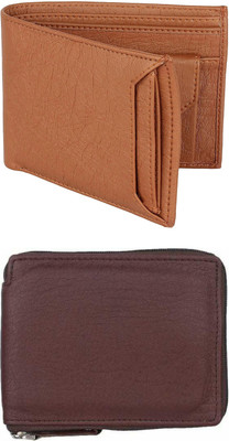 FF TRADERS Men Formal, Ethnic, Casual, Travel, Trendy Tan, Maroon Artificial Leather Wallet(5 Card Slots, Pack of 2)