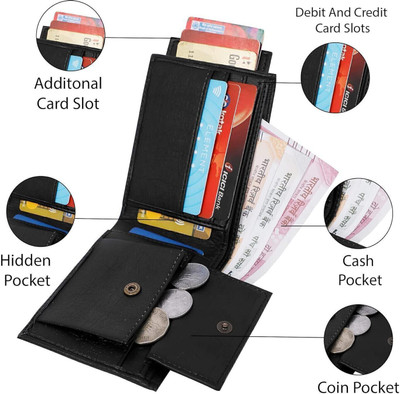 Delcy Men Casual Black Artificial Leather Wallet(7 Card Slots)
