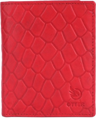 OTTER Men Casual Red Genuine Leather Wallet(6 Card Slots)