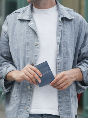 HIROSHI Men Casual, Formal Blue Genuine Leather Wallet(6 Card Slots)