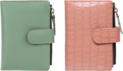 TnW Lifestyle Women Casual Green, Pink Artificial Leather Wallet(6 Card Slots, Pack of 2)