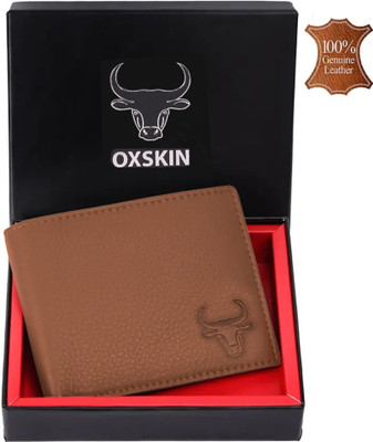 oxskin Men Formal Tan Genuine Leather Wallet(8 Card Slots)