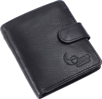 Crane leather Men Black Genuine Leather Wallet(7 Card Slots)