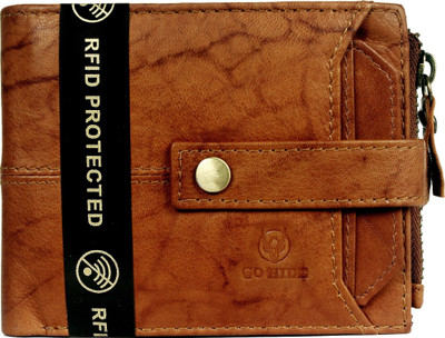 GO HIDE Men Casual Brown Genuine Leather Wallet(14 Card Slots)
