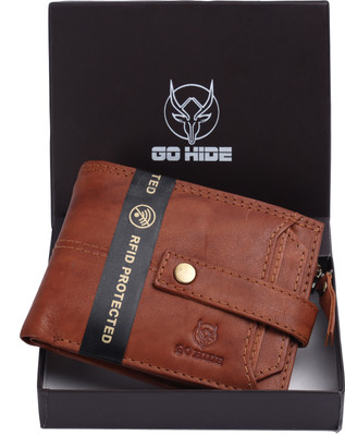 GO HIDE Men Casual Brown Genuine Leather Wallet(13 Card Slots)