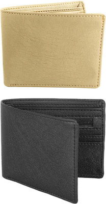 VIAZ VENTURES Men Casual, Formal, Trendy, Evening/Party, Travel Beige, Black Artificial Leather Wallet(5 Card Slots, Pack of 2)