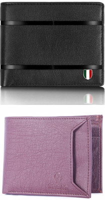 FF TRADERS Men Formal, Ethnic, Casual, Travel, Trendy Black, Purple Artificial Leather Wallet(5 Card Slots, Pack of 2)