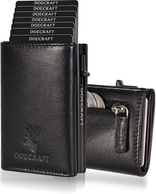 DOECRAFT Men Casual, Formal Black Genuine Leather, Aluminium Wallet(10 Card Slots)