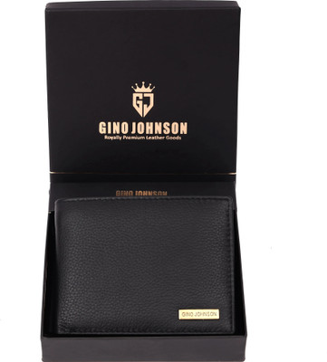 Gino Johnson Men Formal Black Genuine Leather Wallet(6 Card Slots)