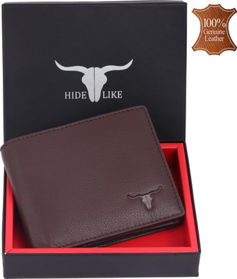 HIDE LIKE Men Casual, Trendy Brown Genuine Leather Wallet(8 Card Slots)