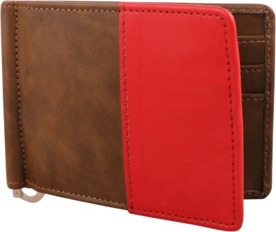 ZnW Men Travel, Formal Tan, Red Genuine Leather Money Clip(6 Card Slots)
