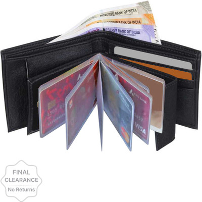 LOOPA Men Black Artificial Leather Wallet(9 Card Slots)