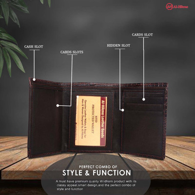Al-hikma Men Evening/Party Brown Genuine Leather Wallet(9 Card Slots)