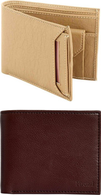 FF TRADERS Men Formal, Ethnic, Casual, Travel, Trendy Beige, Brown Artificial Leather Wallet(5 Card Slots, Pack of 2)