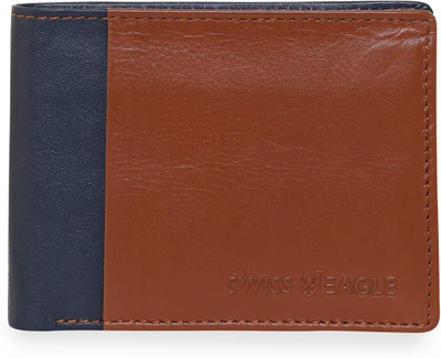 Swiss Eagle Men Trendy Blue Genuine Leather Wallet(11 Card Slots)