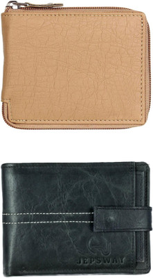 FF TRADERS Men Formal, Ethnic, Casual, Travel, Trendy Beige, Black Artificial Leather Wallet(5 Card Slots, Pack of 2)