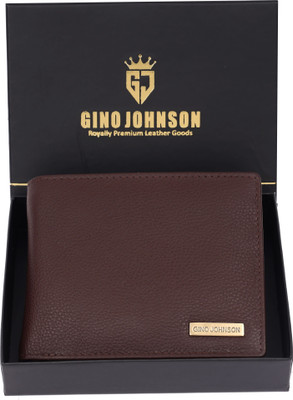 Gino Johnson Men Formal Brown Genuine Leather Wallet(6 Card Slots)