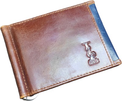 IzleRetail Men & Women Grey, Tan Genuine Leather Card Holder(6 Card Slots)