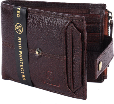 GO HIDE Men Casual Brown Genuine Leather Wallet(13 Card Slots)