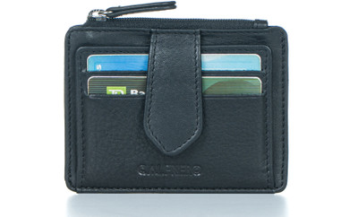 Calfnero Men Black Genuine Leather Card Holder(8 Card Slots)