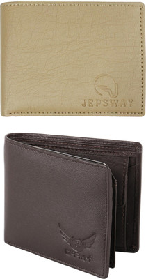 FF TRADERS Men Formal, Ethnic, Casual, Travel, Trendy Beige, Brown Artificial Leather Wallet(5 Card Slots, Pack of 2)