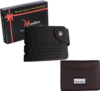 Mundkar Men Black, Brown Artificial Leather Card Holder(5 Card Slots, Pack of 2)