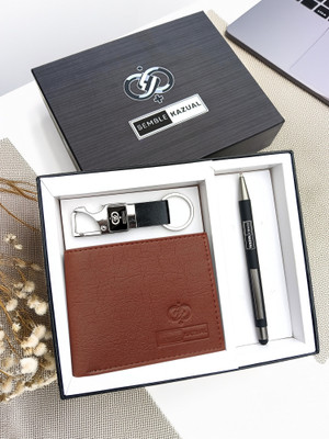 SEMBLE KAZUAL Men Casual, Formal, Evening/Party Tan Genuine Leather Wallet(3 Card Slots, Pack of 3)