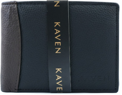KAVEN Men Casual Black Genuine Leather Wallet(8 Card Slots)