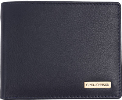 Gino Johnson Men Formal Blue Genuine Leather Wallet(6 Card Slots)