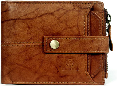 GO HIDE Men Casual Brown Genuine Leather Wallet(11 Card Slots)