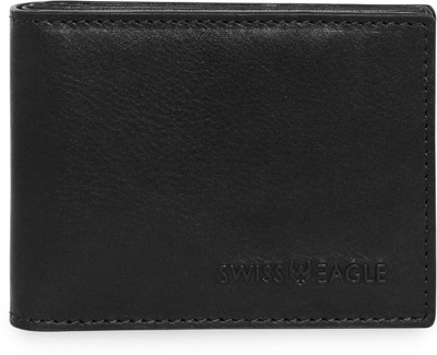 Swiss Eagle Men Trendy Black Genuine Leather Wallet(9 Card Slots)
