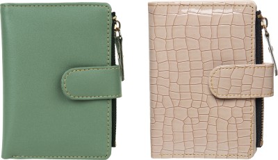 TnW Lifestyle Women Casual Green, Tan Artificial Leather Wallet(6 Card Slots, Pack of 2)
