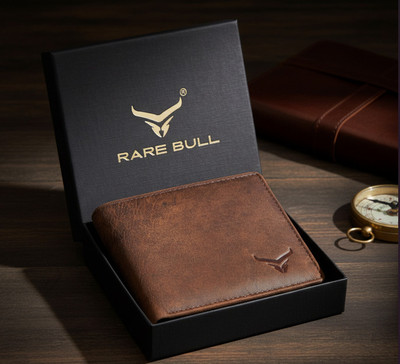 RARE BULL Men Casual, Formal, Travel Brown Genuine Leather Wallet(10 Card Slots)