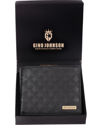 Gino Johnson Men Trendy Black Genuine Leather Wallet(9 Card Slots)