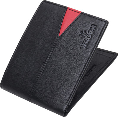 WROGN Men Casual Black, Red Genuine Leather Wallet(4 Card Slots)
