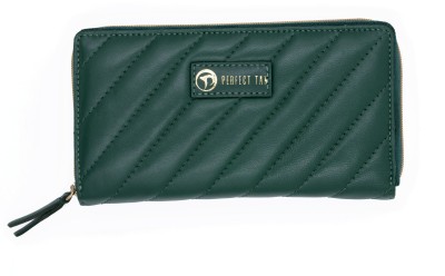 Perfect Tan Women Green Genuine Leather Wallet(12 Card Slots)