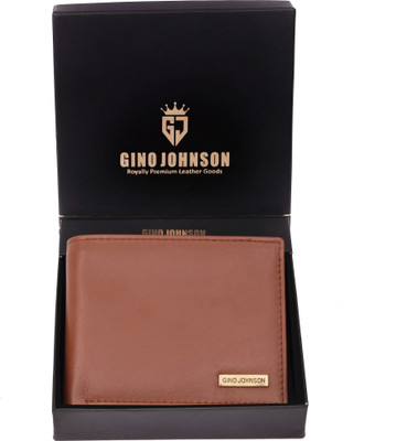 Gino Johnson Men Formal Tan Genuine Leather Wallet(6 Card Slots)