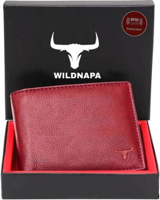 WILD NAPA Men Red Genuine Leather Wallet(6 Card Slots)